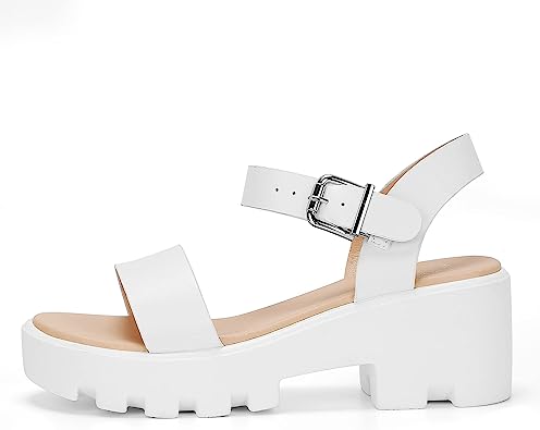 Photo 1 of KEIIYJ Chunky Platform Sandals for Women Lug Sole Casual Double Band Block Heel Wedge with Buckle Open Toe Ankle SIZE 7  