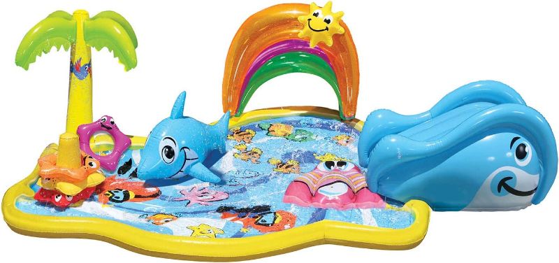 Photo 1 of *USED* BANZAI Splish Splash Water Park JR, Length: 90 in, Width: 52 in, Height: 24 in, Junior Inflatable Outdoor Backyard Water Splash Toy