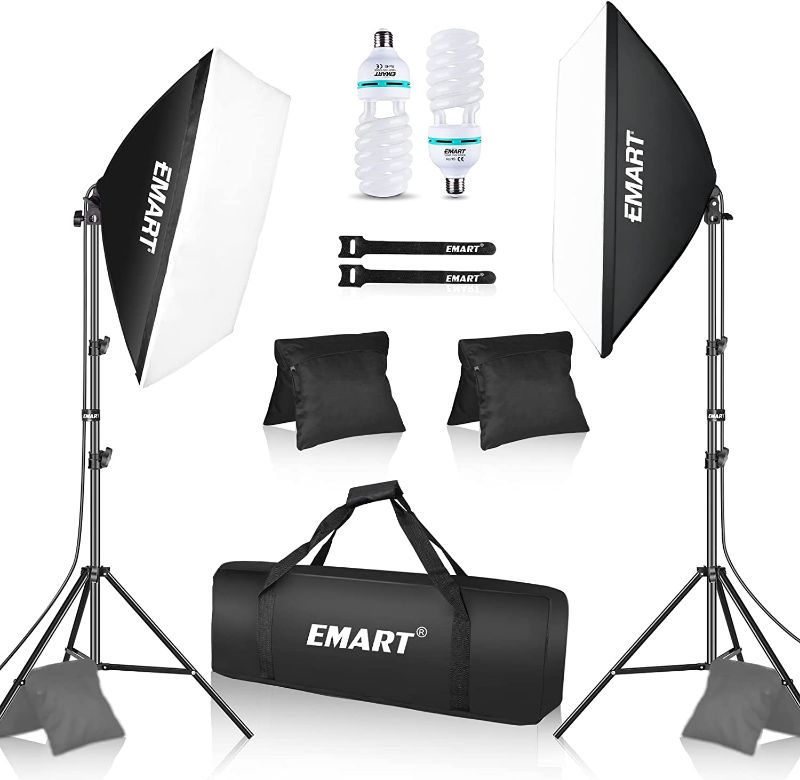 Photo 1 of EMART Softbox Lighting Kit with Sandbag, 20"x28" Soft Box Lights Photography Accessories with 2x105W E27 5500K Bulbs