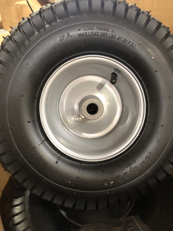 Photo 2 of (2 Pack) 15 x 6.00-6 Tire and Wheel Set - for Lawn Tractors with 3/4" Sintered iron bushings 15" x 6.00-6" Silver