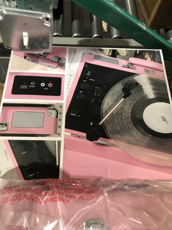 Photo 7 of Crosley CR8005E-BH Cruiser Deluxe Vintage 3-Speed Bluetooth Suitcase Vinyl Record Player Turntable, Blush Bluetooth In Blush