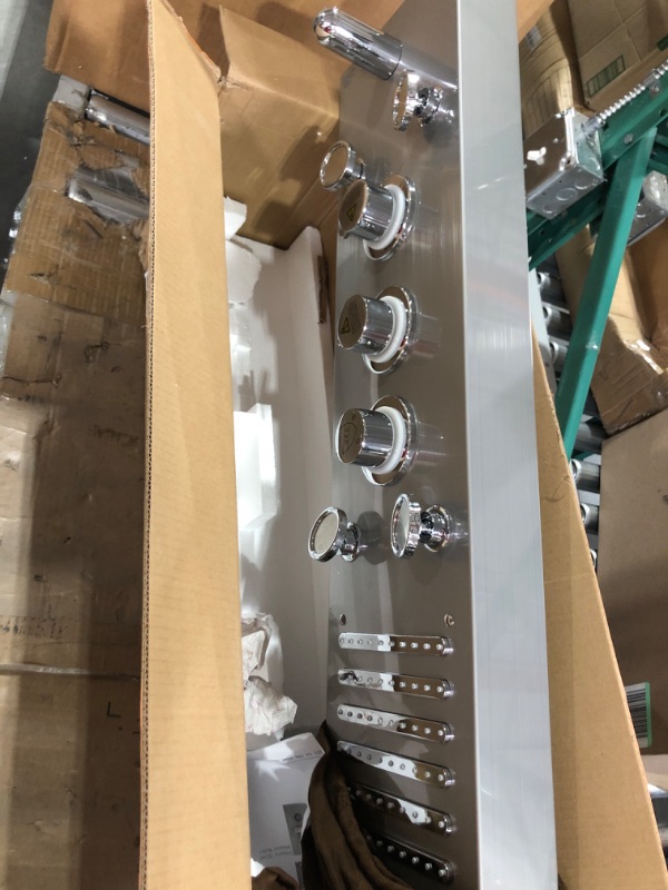 Photo 1 of LED Shower Panel Tower, Rainfall Shower Head with Rain Massage Body Jets Shower System, Brushed Nickel without shelf Brushed