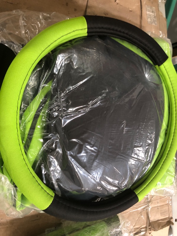 Photo 1 of Automotive Seat Covers Green Universal Fit Combo Set with Steering Wheel Cover and Seat Belt Pad fits most Cars, SUVs, and Trucks (Airbag Compatible and Split Bench) FH Group FB030GREEN-COMBO