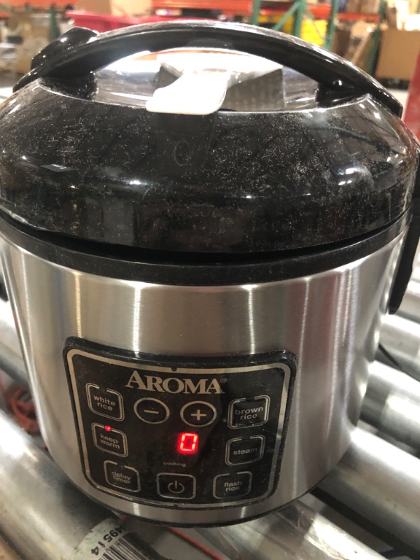 Photo 4 of **SEE PHOTO FOR DENT** Aroma Housewares ARC-914SBD Digital Cool-Touch Rice Grain Cooker and Food Steamer, Stainless, Silver, 4-Cup (Uncooked) / 8-Cup (Cooked) Basic