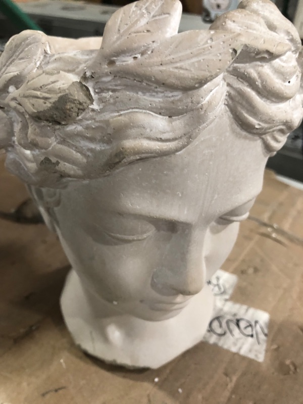 Photo 2 of **CHIPPED BASE SEE PHOTO** A & B Home Gray Young Girl Bust Planter Indoor Outdoor Décor Cement Pot Beautiful Woman Face Greek Sculpture Flower Hair 7" x 7" x 10" Young Woman