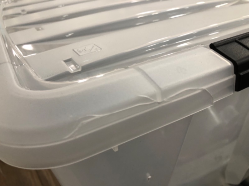 Photo 3 of **SMALL CRACK ON LID, SEE PHOTO** IRIS USA 53 Qt. Plastic Storage Bin Tote Organizing Container with Durable Lid and Secure Latching Buckles