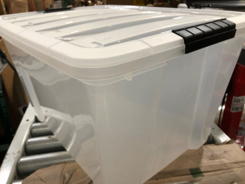 Photo 2 of **SMALL CRACK ON LID, SEE PHOTO** IRIS USA 53 Qt. Plastic Storage Bin Tote Organizing Container with Durable Lid and Secure Latching Buckles