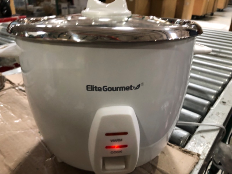 Photo 1 of Elite Gourmet ERC-2020 Electric Rice Cooker with Stainless Steel Inner Pot Makes Soups, Stews, Grains, Cereals, 20 Cups, White 20 Cups Cooked