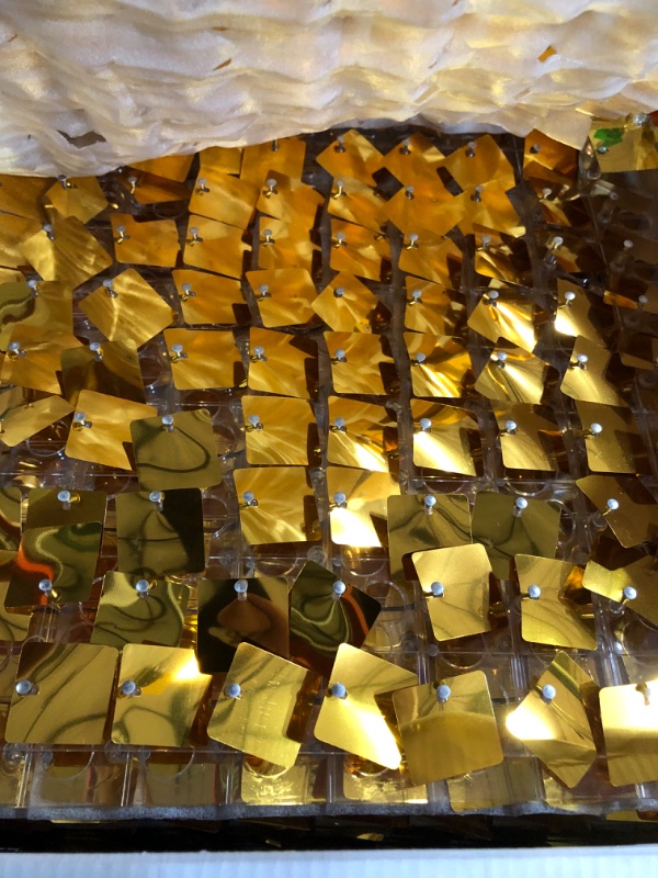 Photo 2 of **USED BUT APPEARS NEW**  HOUSE OF PARTY Gold Shimmer Wall Backdrop - 24 Pcs Square Sequin Wall Panels Shimmer Backdrop, 11"L x 11"W