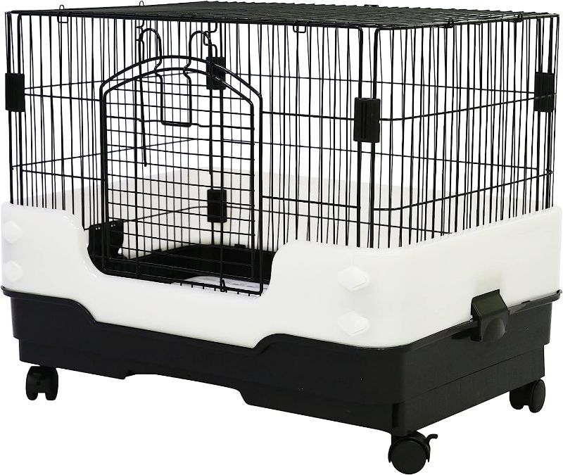 Photo 1 of 26" Rabbit Cage Carry with Pull Out Tray and Caster Size: L25 XW17 XH21 (Black)
