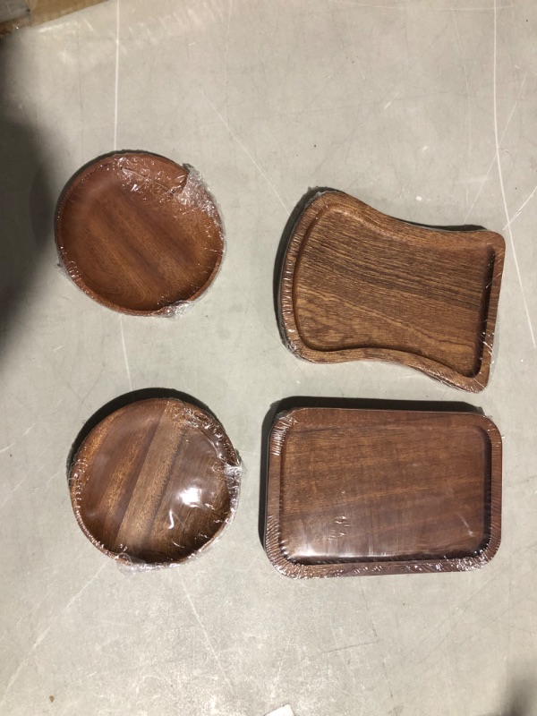 Photo 1 of 4 Pack Small Serving Dishes, Wood, One 8 Inch by 5 Inch Dish, One 7.5 by 5 Inch Dish, and Two 4.75 inch diameter Dishes