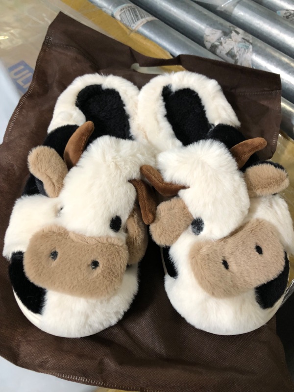 Photo 1 of Fuzzy Cow Slippers, Size Large