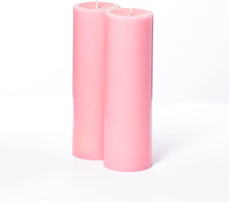 Photo 1 of  Set of 2 Pink Pillar Candles 3" x 9"