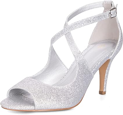 Photo 2 of mysoft Women's Fashion Stilettos Open Toe Strappy Pump Heel Sandals 11 SILVER