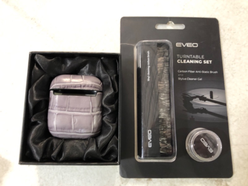 Photo 2 of EVEO Premium Vinyl Record Brush + Crocodile Embossed Cowhide Airpods Case