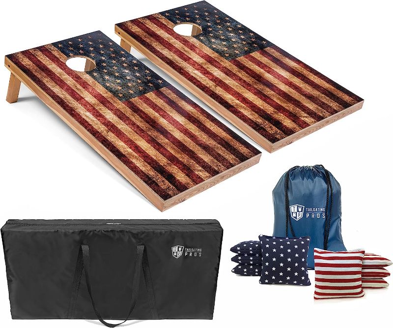 Photo 1 of American Flag Cornhole Boards w/Bean Bags - 4'x2' Distressed Flag Cornhole Game w/Carrying Case & Corn Hole Bags