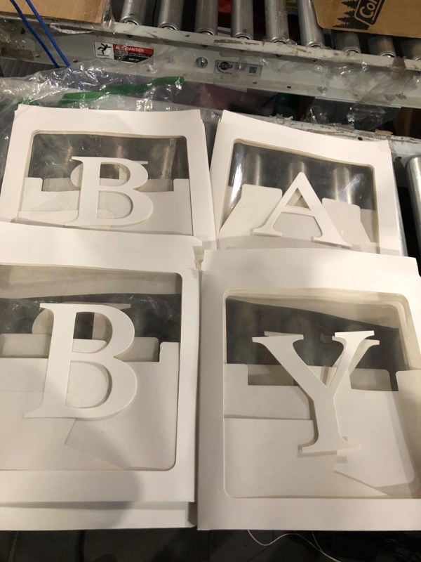 Photo 2 of Baby Shower Boxes for Decoration – 4 Pcs White Letter Blocks – Baby Shower Decoration - Gender Reveal Party Supplies – Stackable Box Set