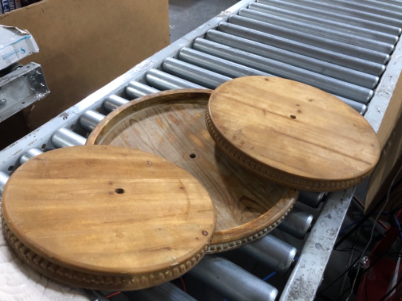 Photo 2 of *STOCK PHOTO REFERENCE ONLY* 2 Tiered Tray, Wooden Beaded Tier Trays Stand for Farmhouse Table Decor, Layered Tray with Vintage Decor, Rustic Tiered Serving Tray for Cupcake Cake Fruit Dessert Stand(Brown Round)