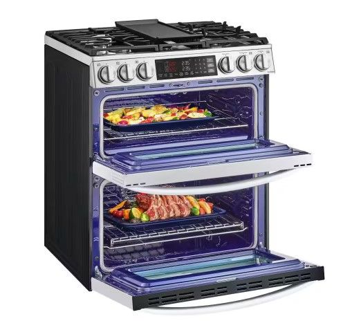 Photo 1 of 6.9 cu. ft. Smart Slide-In Double Oven Gas Range with ProBake and InstaView 