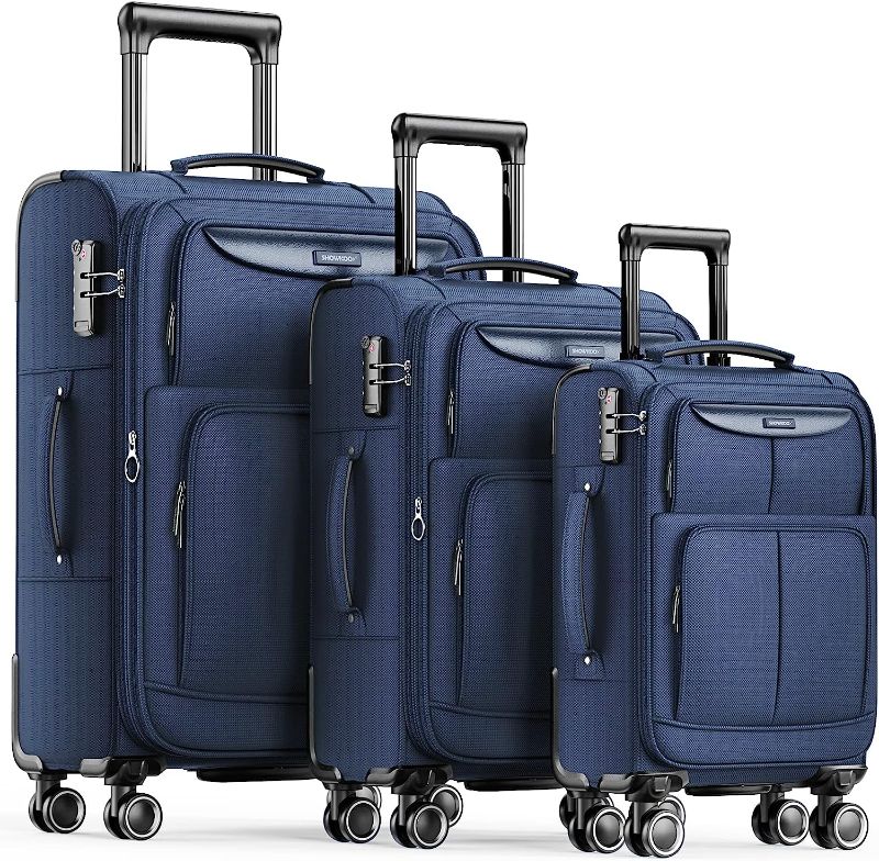 Photo 1 of 

SHOWKOO Luggage Sets 3 Piece Softside Expandable Lightweight Durable Suitcase Sets Double Spinner Wheels TSA Lock Blue (20in/24in/28in)