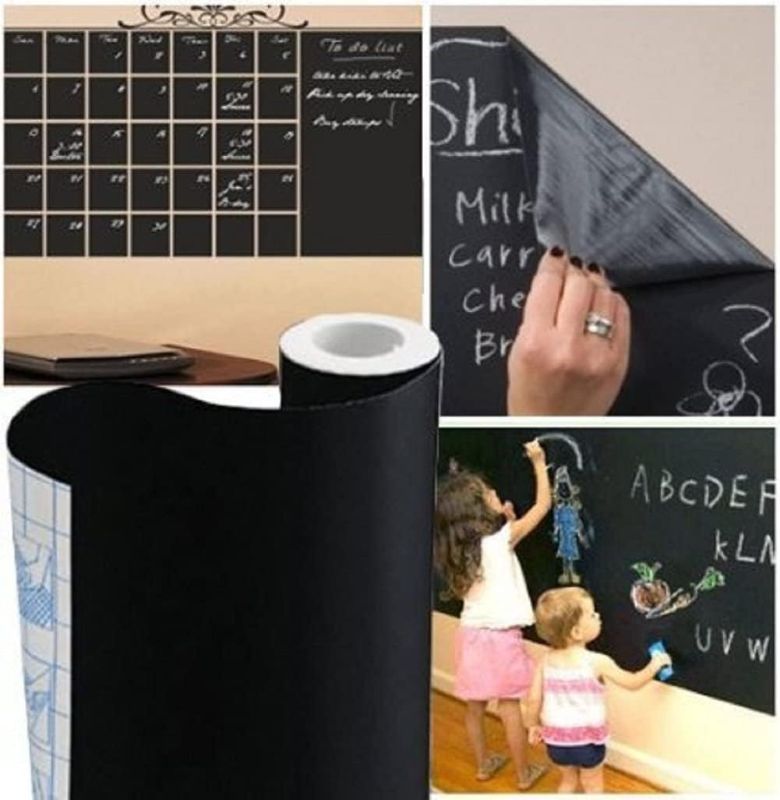 Photo 1 of Chalk Board Contact Paper Wall Sticker 2 ft. x 9.9 ft. DIY Adhesive Blackboard, TAKSDAI 