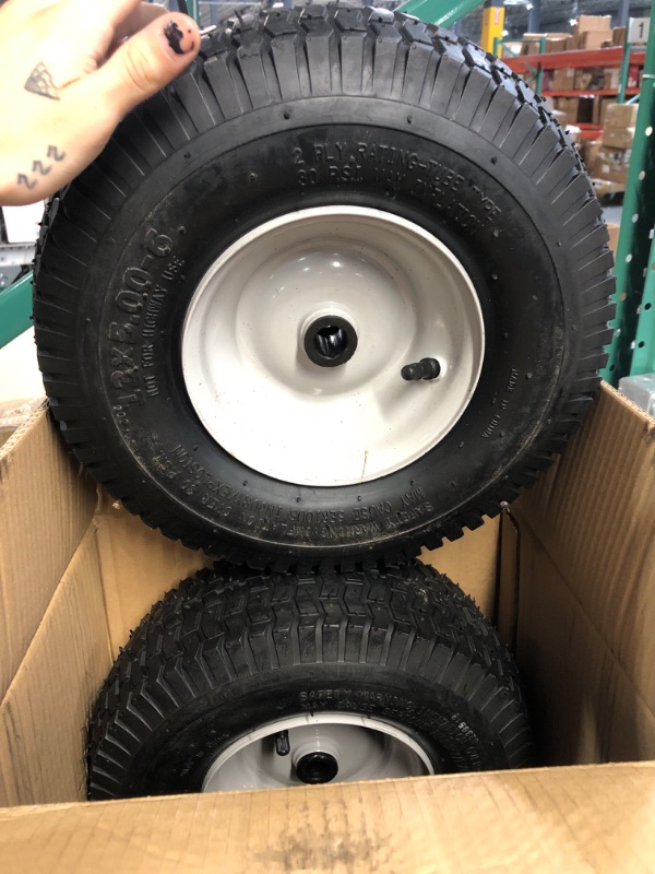 Photo 1 of DOUBLE BRIDGE 2 Pack 13x5.00-6 Lawn Tractor Pneumatic Wheel,Wheelbarrow tire Turf Tread,3.075" hub Length with Steel Rim,Flange ID 0.76''