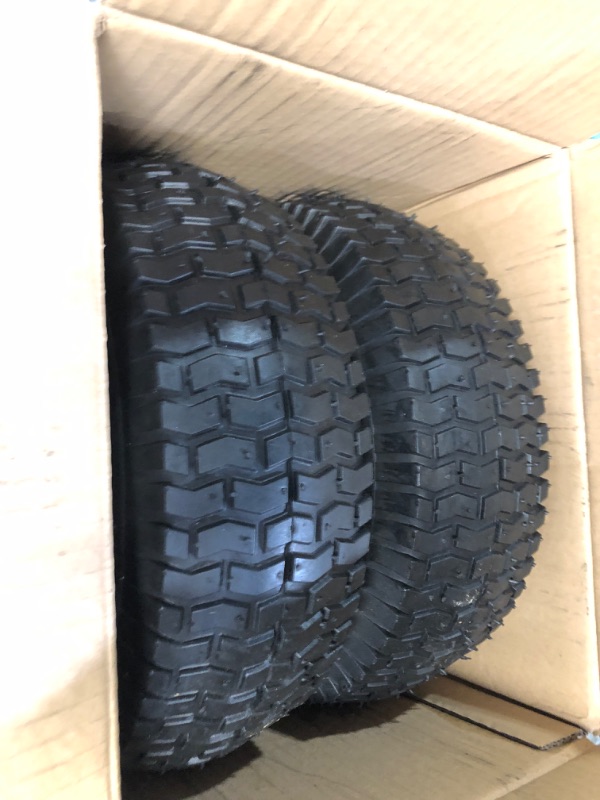 Photo 1 of DOUBLE BRIDGE 2 Pack 13x5.00-6 Lawn Tractor Pneumatic Wheel,Wheelbarrow tire Turf Tread,3.075" hub Length with Steel Rim,Flange ID 0.76''
