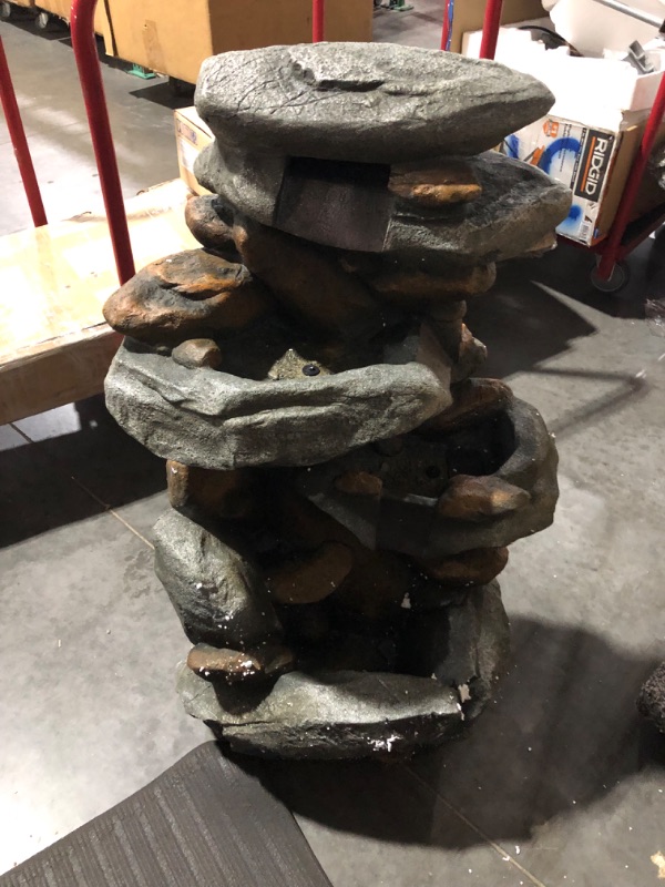 Photo 6 of **NEEDS REPAIR/PATCHING** Alpine Corporation WIN316 Water Floor Standing Fountains, 23"L x 18"W x 40"H, Lt. Gray Four Tiered