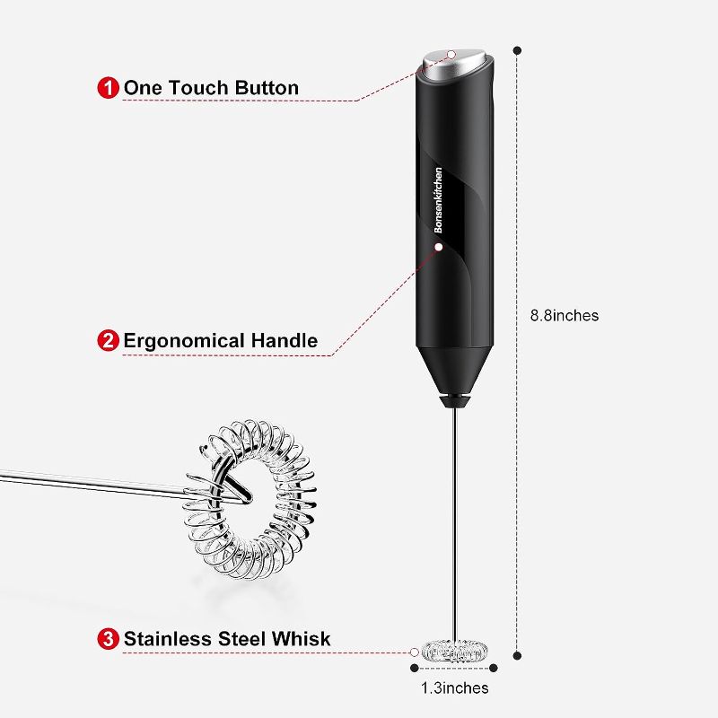 Photo 2 of 3 -Bonsenkitchen Milk Frother Handheld, Electric Milk Foam Maker with Stainless Steel Whisk