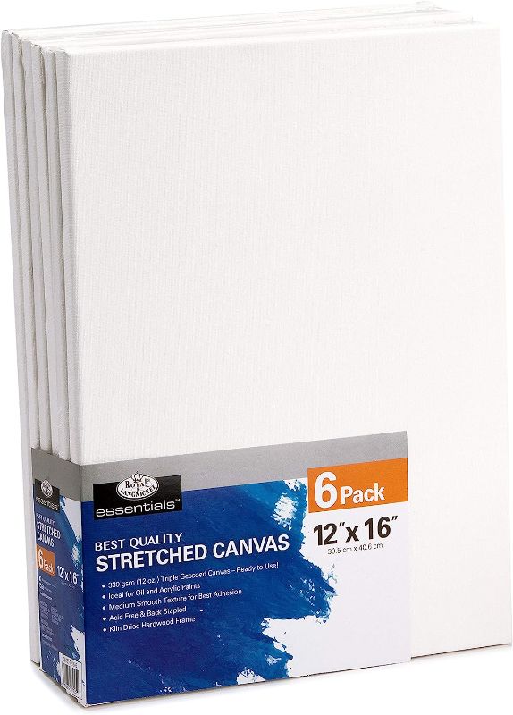 Photo 1 of 12x16" Triple Gessoed Stretched Canvas Value Pack, for Oil and Acrylic Painting, 6 Pack 12 x 16" - 6pk