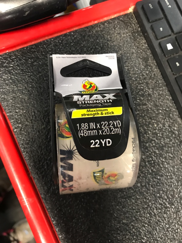 Photo 2 of *USED* Duck Brand MAX Strength Packaging Tape with Dispenser for Moving, Shipping and Mailing, 1 Roll, 3" Core, Clear, 1.88" x 54.6 yd (284982)
