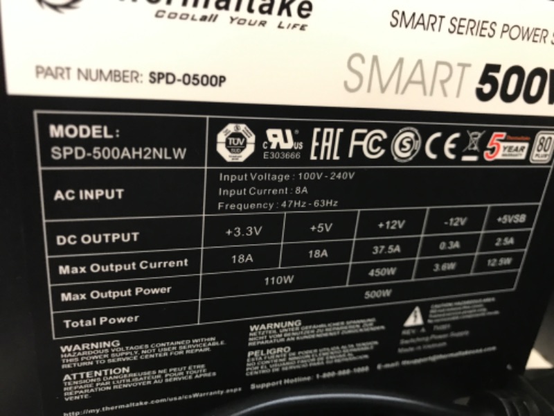 Photo 4 of Thermaltake Smart 500W 80+ White Certified PSU, 