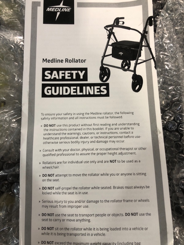 Photo 2 of Medline Rollator Walker with Seat, Steel Rolling Walker with 6-inch Wheels Supports up to 350 lbs, Medical Walker, Burgundy