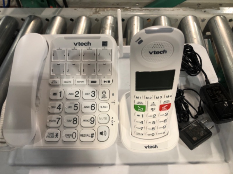 Photo 2 of VTech SN5147 Amplified Corded/Cordless Senior Phone with Answering Machine, Call Blocking, 90dB Extra-loud Visual Ringer, One-touch Audio Assist on Handset up to 50dB, White