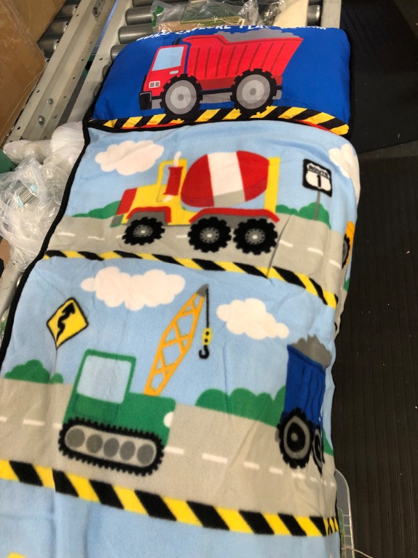 Photo 2 of Funhouse Construction Area Trucks Kids Nap Mat Set – Includes Pillow and Fleece Blanket