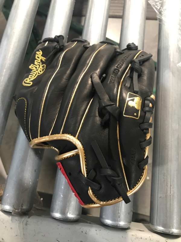 Photo 3 of Rawlings | R9 Baseball Glove Series | Multiple Styles Left Hand Throw Pitcher 12 Inch - 2-Piece Solid - Black/Gold