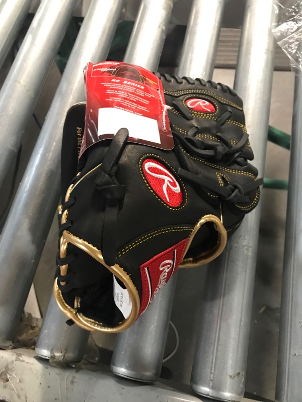 Photo 2 of Rawlings | R9 Baseball Glove Series | Multiple Styles Left Hand Throw Pitcher 12 Inch - 2-Piece Solid - Black/Gold