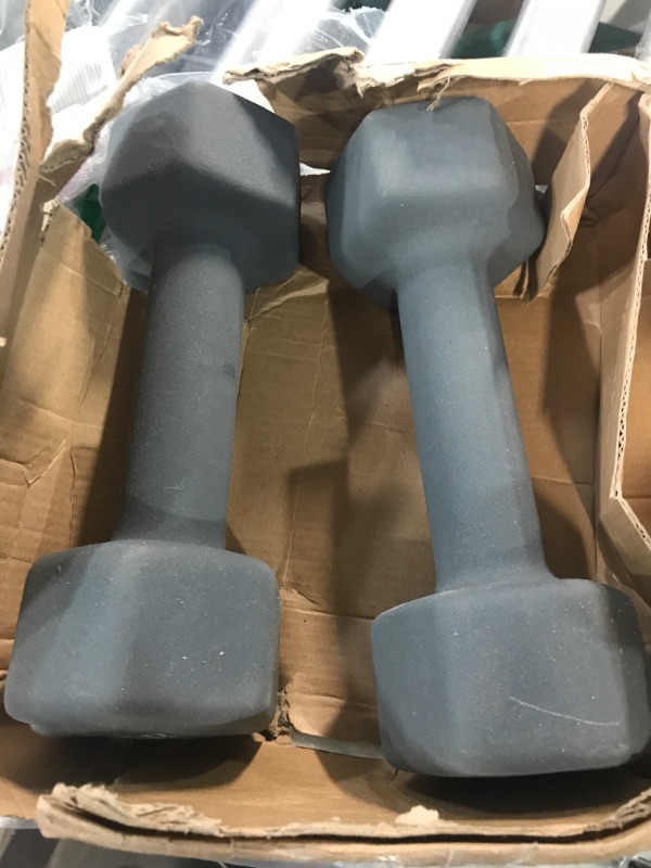 Photo 2 of **damaged**Portzon 10 Colors Options Compatible with Set of 2 Neoprene Dumbbell,1-15 LB, Anti-Slip, Anti-roll, Hex Shape Gray 10-Pound, Pair