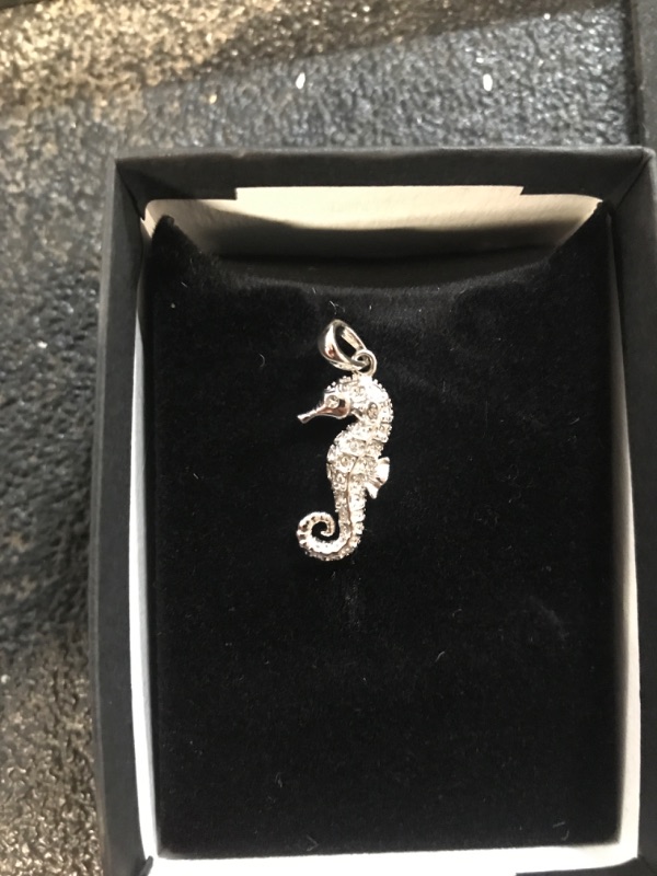Photo 1 of **No Chain**Amazon Collection Sterling Silver Pendant Necklace Made with Crystal (18") White/Silver,Seahorse
