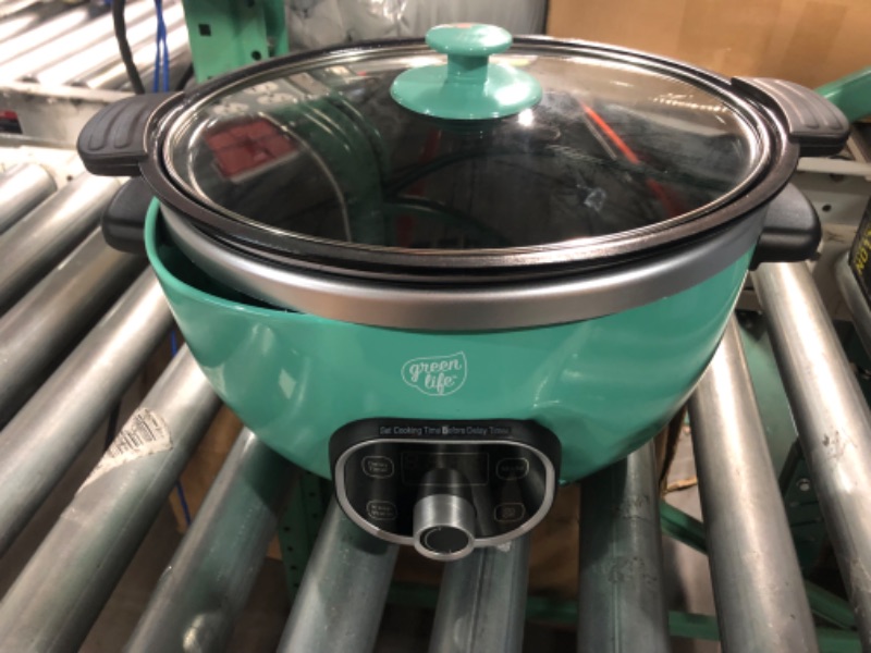 Photo 3 of **damaged**GreenLife Cook Duo Healthy Ceramic Nonstick 6QT Slow Cooker, PFAS-Free, Digital Timer, Dishwasher Safe Parts, Turquoise 6QT Slow Cooker PFAS-Free Turquoise