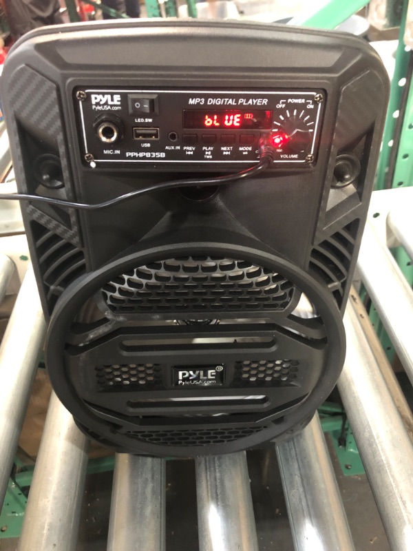 Photo 2 of Portable Bluetooth PA Speaker System - 300W Rechargeable Outdoor Bluetooth Speaker Portable PA System w/ 8” Subwoofer 1” Tweeter, Microphone In, Party Lights, MP3/USB, Radio, Remote - Pyle PPHP835B