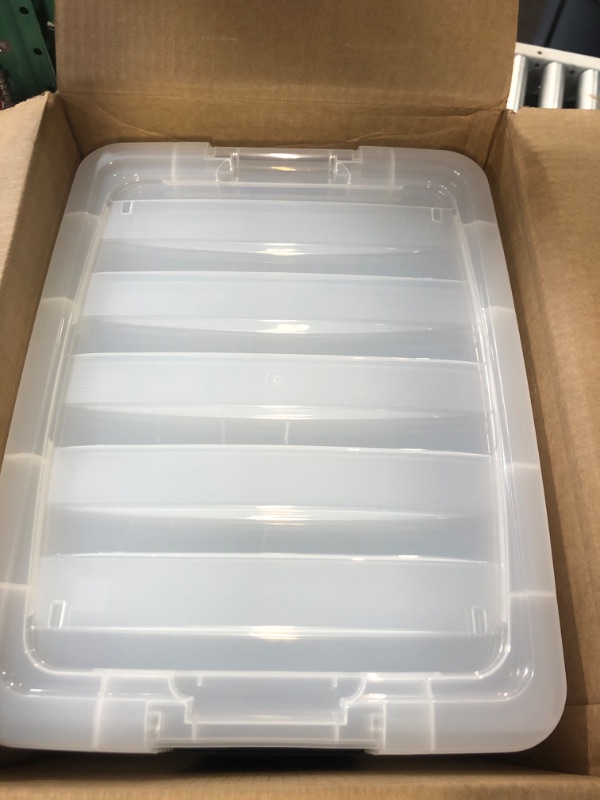 Photo 2 of **damage**IRIS USA 32 Qt. Plastic Storage Bin Tote Organizing Container with Durable Lid and Secure Latching Buckles, Stackable and Nestable, 6 Pack, Crystal Clear 32 Qt. - 6 Pack, Crystal Clear