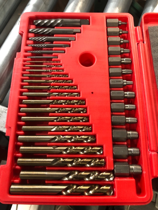 Photo 3 of **MISSING PARTS**55 Piece Master Screw Extractor Drill Guide Set Left Hand Drill Bit Set