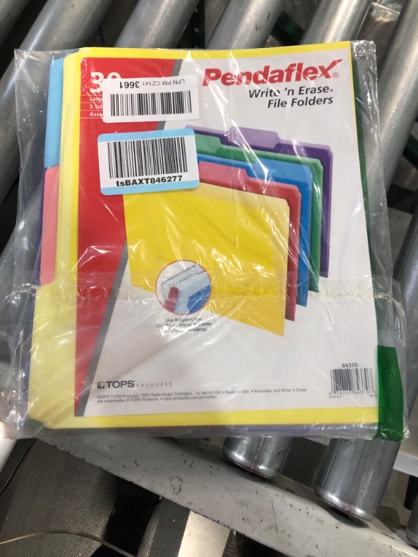 Photo 2 of Pendaflex File Folders with Erasable Tabs, 1/3-Cut Tabs: Assorted, Letter Size, Assorted Colors, 30/Pack