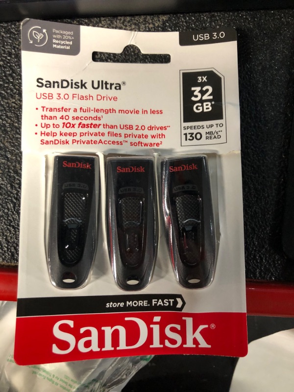 Photo 2 of SanDisk 32GB 3-Pack Ultra USB 3.0 Flash Drive 32GB (Pack of 3) - SDCZ48-032G-GAM46T New Generation 32GB (3-Pack)