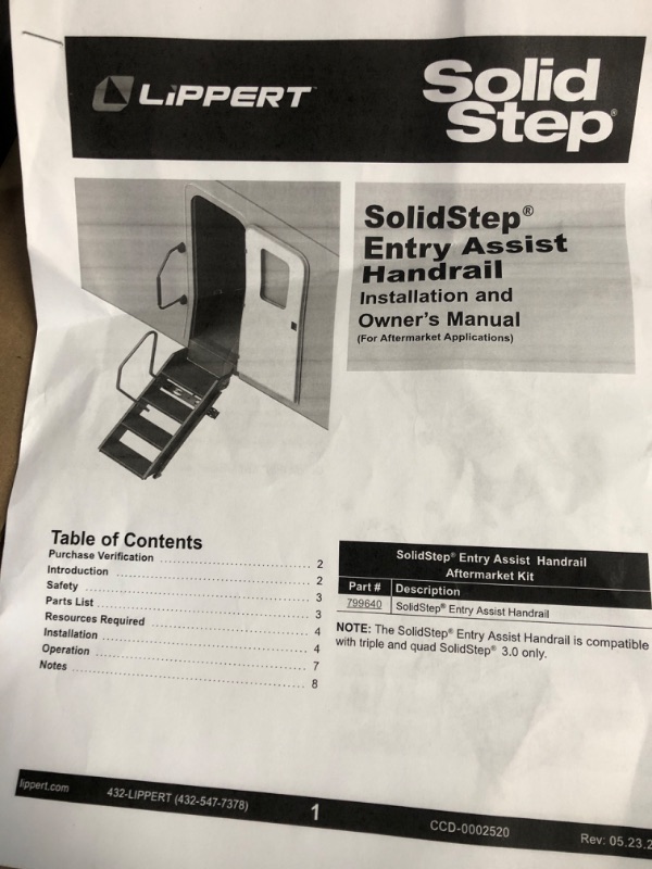 Photo 2 of Lippert Solid Step Entry Assist Handrail, Accommodates Door Widths up to 36”, Easy Installation, Locking Pins for 5” Adjustment, for 5th Wheel RVs, Travel Trailers, Motorhomes - 799640