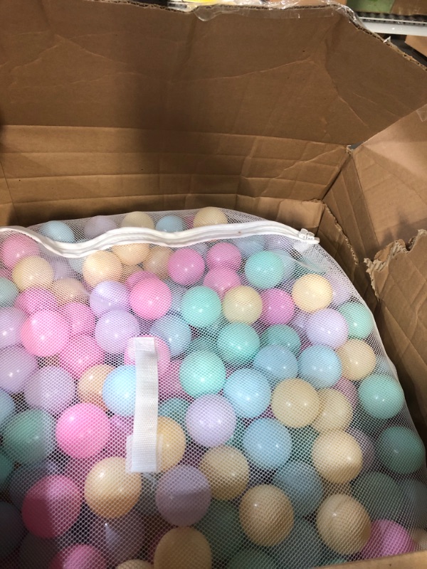 Photo 2 of Amazon Basics BPA Free Crush-Proof Plastic Ball Pit Balls with Storage Bag, Toddlers Kids 12+ Months, 6 Pastel Colors - Pack of 1000 6 Pastel Colors 1,000 Balls