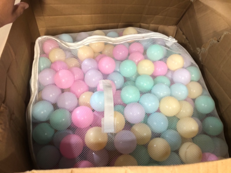 Photo 3 of Amazon Basics BPA Free Crush-Proof Plastic Ball Pit Balls with Storage Bag, Toddlers Kids 12+ Months, 6 Pastel Colors - Pack of 1000 6 Pastel Colors 1,000 Balls