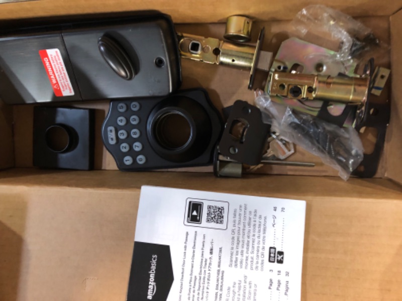 Photo 2 of **MISSING LEVER** Amazon Basics Traditional Electronic Keypad Deadbolt Door Lock with Passage Lever - Oil Rubbed Bronze, 129.2mm H Upper x 65mm H Lower Oil Rubbed Bronze Traditional