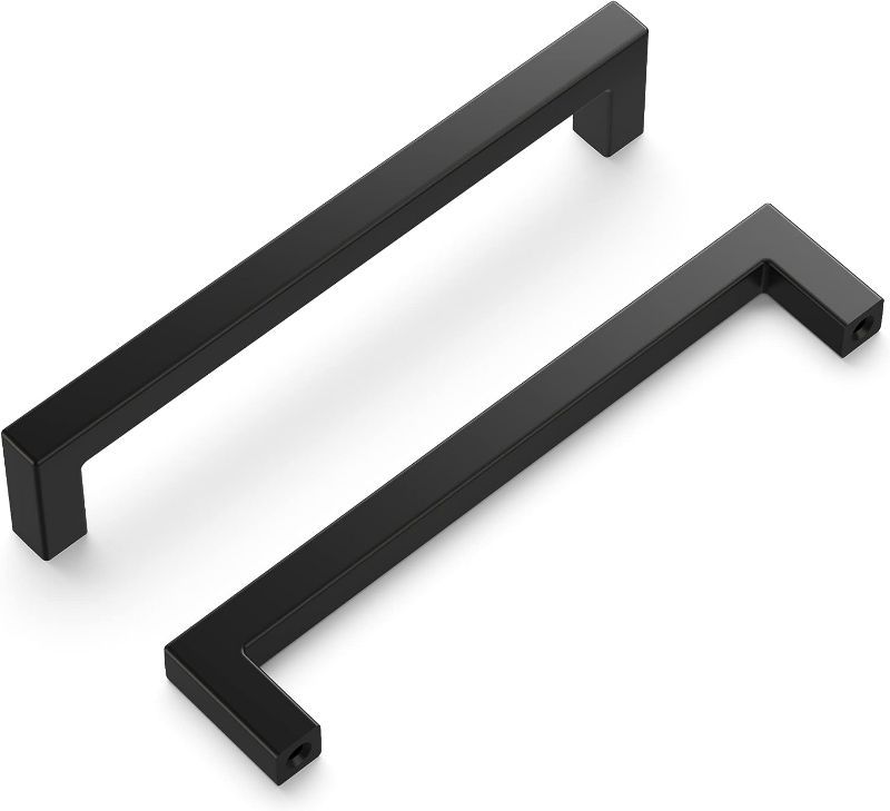 Photo 1 of (2x) Hickory Hardware Solid Core Kitchen Cabinet Pulls, Luxury Cabinet Handles, Hardware for Doors & Dresser Drawers, 5-1/16 Inch (128mm) Hole Center, Matte Black, Skylight Collection